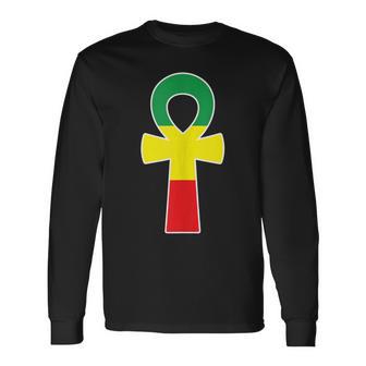 Pan African Flag Ankh Cross Black King Black Egyptian Nubian Long Sleeve T-Shirt - Monsterry DE