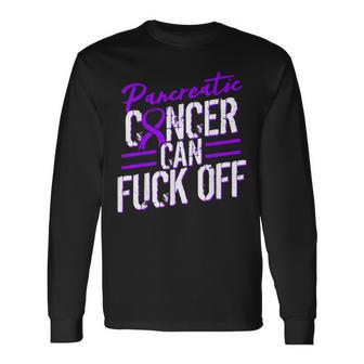 Pancreatic Cancer Fuck Off Purple Ribbon Support Long Sleeve T-Shirt - Monsterry