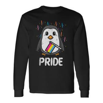 Pansexual Flag Penguin Lgbt Pan Pride Stuff Animal Long Sleeve T-Shirt - Monsterry UK