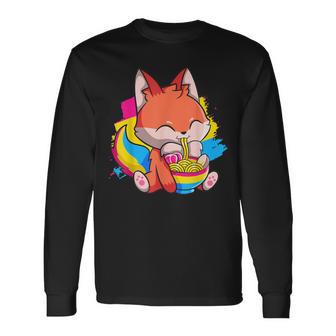 Pansexual Pride Kawaii Fox Ramen Noodles Pansexual Flag Long Sleeve T-Shirt - Monsterry