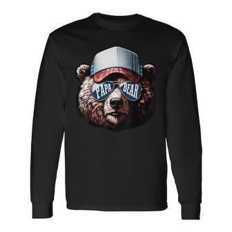 Papa Bear Face Fathers Day Daddy Bear Long Sleeve T-Shirt - Seseable