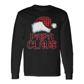 Papa Claus Santa Hat Red Buffalo Plaid Christmas Pajama Long Sleeve T-Shirt - Seseable