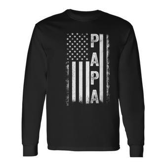 Papa Flag Father's Day 4Th Of July Usa Vintage Long Sleeve T-Shirt - Thegiftio UK