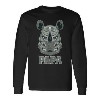 Papa Rhino Rhinoceros Fathers Day Grandpa For Men Long Sleeve T-Shirt - Monsterry