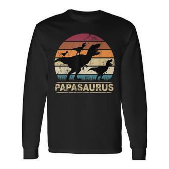 Papasaurus Dinosaur With Papaon Drei Kinder Dino Triplets Langarmshirts - Geschenkecke