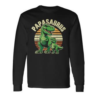 Papasaurus T Rex Dinosaur Papa Saurus Father's Day Retro Long Sleeve T-Shirt - Seseable