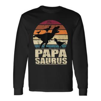 Papasaurus T Rex Dinosaur Triplet Dino Daddy Papa Saurus Long Sleeve T-Shirt - Monsterry AU