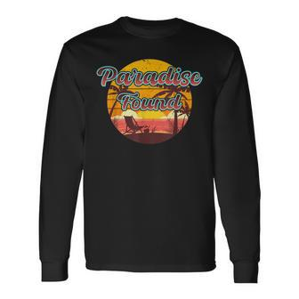 Paradise Found Retro Beach Scene Holiday Summer Long Sleeve T-Shirt - Monsterry CA