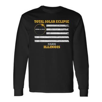 Paris Illinois Solar Eclipse 2024 Us Flag Long Sleeve T-Shirt - Monsterry