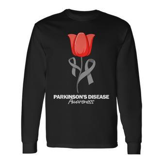 Parkinson's Disease Awareness April Month Red Tulip Long Sleeve T-Shirt | Mazezy