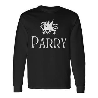 Parry Surname Welsh Family Name Wales Heraldic Dragon Long Sleeve T-Shirt - Seseable