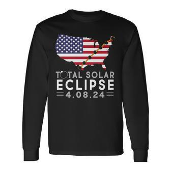 Path Of Totality America Eclipse Usa Map Total Solar 2024 Long Sleeve T-Shirt - Monsterry CA