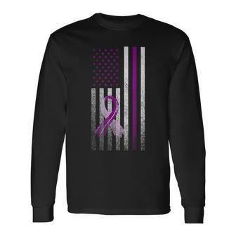 Patriotic American Flag Alzheimers Awareness Purple July 4Th Long Sleeve T-Shirt - Monsterry