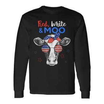 Patriotic Cow Usa Flag 4Th Of July Red White And Moo Long Sleeve T-Shirt - Monsterry CA