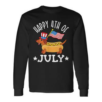 Patriotic Dachshund Fourth Of July 4Th Flag Cute Hot Dog Long Sleeve T-Shirt - Monsterry
