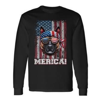 Patriotic Dutch Shepherd Dog Lover Us Flag Independence Day Long Sleeve T-Shirt - Monsterry AU