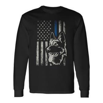 Patriotic German Shepherd K9 Unit Thin Blue Line Police Long Sleeve T-Shirt - Monsterry AU