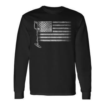 Patriotic Metal Detecting Usa Flag Treasure Hunt Detectorist Long Sleeve T-Shirt - Thegiftio UK