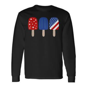 Patriotic Red White Blue Popsicle Dad Men Long Sleeve T-Shirt - Monsterry