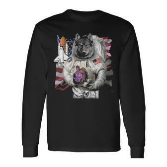 Patriotic Wolf As Usa America Astronaut Long Sleeve T-Shirt | Mazezy