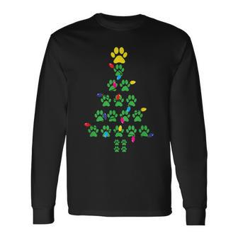 Paws Print Christmas Tree Dog Cat Long Sleeve T-Shirt - Monsterry