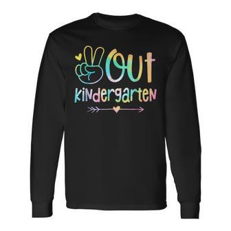 Peace Out Kindergarten Tie Dye Last Day Of School Long Sleeve T-Shirt - Seseable