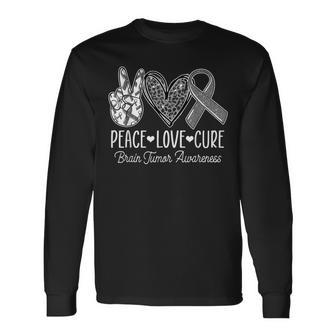 Peace Love Cure Brain Tumor Support Brain Tumor Awareness Long Sleeve T-Shirt | Mazezy CA