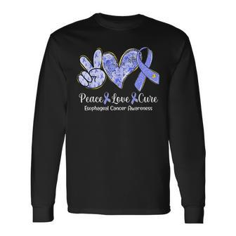 Peace Love Cure Periwinkle Ribbon Esophageal Cancer Long Sleeve T-Shirt | Mazezy