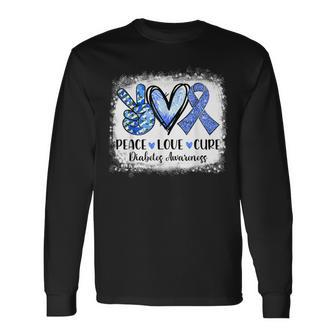 Peace Love Cure Type 1 Diabetes Awareness T1d Blue Ribbon Long Sleeve T-Shirt - Monsterry