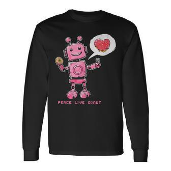 Peace Love Donuts Retro Robot Long Sleeve T-Shirt - Monsterry CA