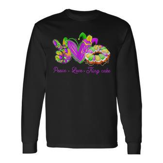 Peace Love King Cake Mardi Gras Outfit Party Carnival Long Sleeve T-Shirt - Monsterry