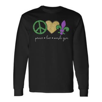Peace Love Mardi Gras With Fleur De Lis In New Orleans Long Sleeve T-Shirt | Mazezy