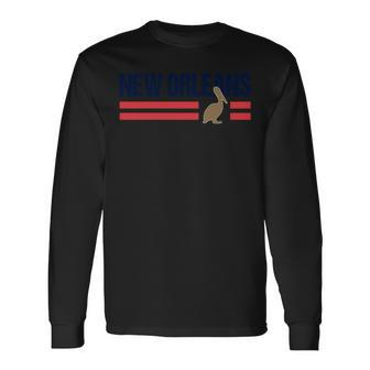 Pelican Retro Stripes New Orleans Vintage New Orleans Local Long Sleeve T-Shirt - Thegiftio UK