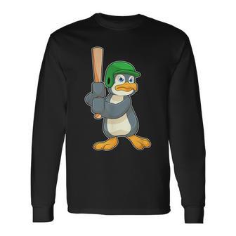 Penguin Baseball Baseball Bat Sports Long Sleeve T-Shirt - Monsterry UK