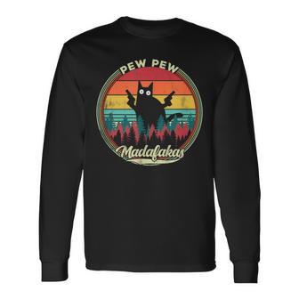 Pew Pew Madafakas Retro Crazy Cat Long Sleeve T-Shirt - Monsterry