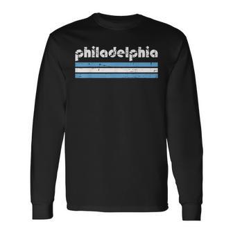 Philadelphia Pennsylvania Retro Three 3 Stripes Weathered Long Sleeve T-Shirt - Monsterry CA