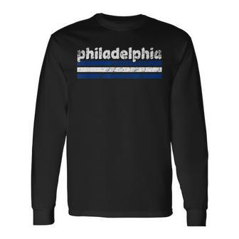 Philadelphia Pennsylvania Three Stripe Vintage Weathered Long Sleeve T-Shirt - Monsterry AU