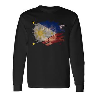 Philippines Flag & African Lion Filipino Pride Long Sleeve T-Shirt - Monsterry DE