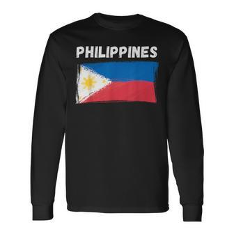 Philippines Flag Holiday Vintage Grunge Filipino Flag Long Sleeve T-Shirt - Monsterry AU