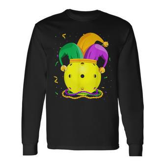 Pickleball Ball & Jester Hat Mardi Gras Fat Tuesday Parade Long Sleeve T-Shirt - Monsterry UK