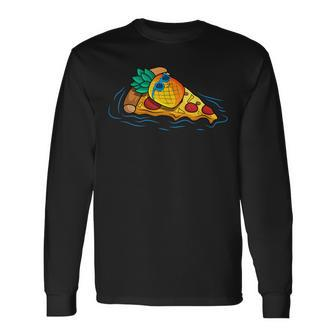 Pineapple Pizza Hawaiian Floating Food Snack Lover Long Sleeve T-Shirt - Monsterry UK