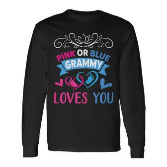 Pink Or Blue Grammy Loves You Gender Reveal Party Shower Long Sleeve T-Shirt - Monsterry AU