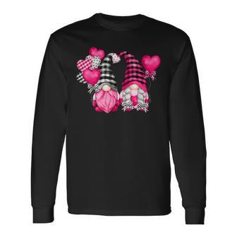 Pink Buffalo Plaid And Heart Balloons Valentine's Day Gnome Long Sleeve T-Shirt - Monsterry