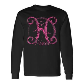 Pink Pisces Zodiac Sign Birth Star February March Birthday Long Sleeve T-Shirt - Monsterry UK