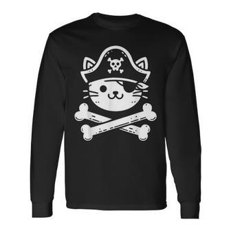 Pirate Cat Crossbones Cat Lover Cats Kitten Owner Long Sleeve T-Shirt | Mazezy