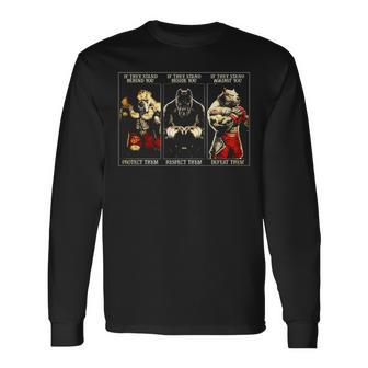Pitbull Boxing Protect Respect Defeat Long Sleeve T-Shirt | Mazezy