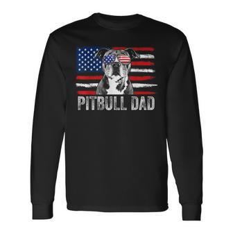 Pitbull Dad Proud American Pit Bull Dog Flag Long Sleeve T-Shirt - Monsterry UK