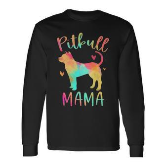 Pitbull Mama Colorful Pitbull Terrier Pittie Dog Mom Long Sleeve T-Shirt | Mazezy
