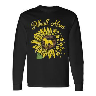 Pitbull Mom Sunflower Paw Pittie Dog Owner Mama Women Gif Long Sleeve T-Shirt | Mazezy