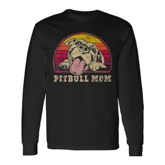 Pitbull Mom Vintage Smiling Pitbull Sunset Pbt Long Sleeve T-Shirt | Mazezy